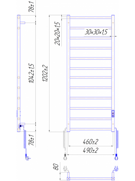 Рушникосушарка електрична MARIO Токіо-I 1200х500/80 TR К (2.2.1704.03.P) 89264 фото