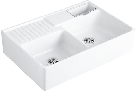 DOUBLE-BOWL SINK Кухонна мийка з двома чашами 89,5x63x22 без отвору 632391R1 White alpine glossy CeramicPlus NAVARA24505 фото