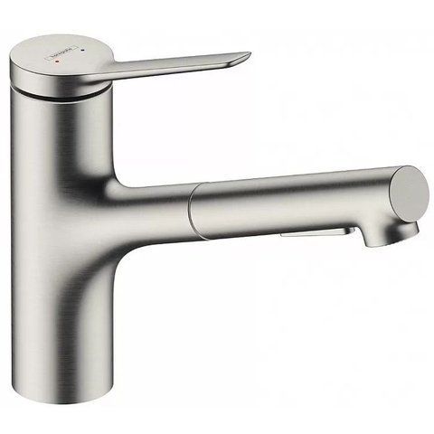 Змішувач з висувним виливом для кухонної мийки HANSGROHE ZESIS M33 74820800, нержавіюча сталь 800004174 фото