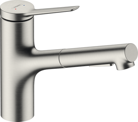 Змішувач з витяжним душем для кухонної мийки HANSGROHE ZESIS M33 74803800, нержавіюча сталь 88456 фото