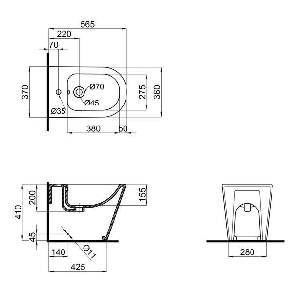 Біде підлогове Qtap Stork/Swan 560х360х410 White QT15443378W SD00042523 фото