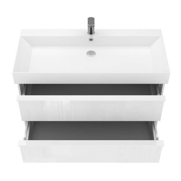 Тумба з раковиною та сифоном Devit QUADRA 083100W, 100 см, біла глянцева 550538 фото