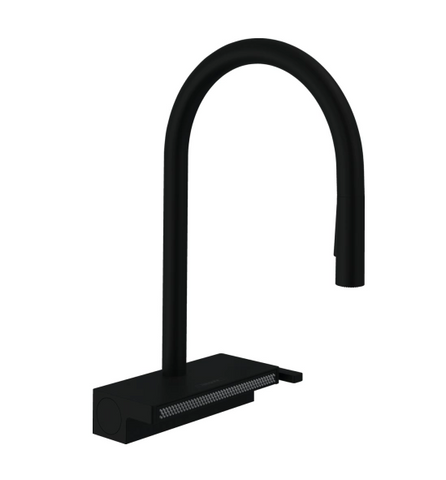 Змішувач для кухонної мийки з висувним душем HANSGROHE AQUNO SELECT M81 73831670, чорний матовий 85321 фото