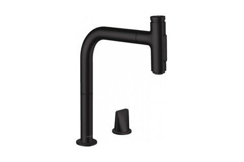 Змішувач Metris Select 200 кухонний з витяжним виливом 2Jet на 2 отвори Sbox Matt Black (73818670) NAVARA37122 фото