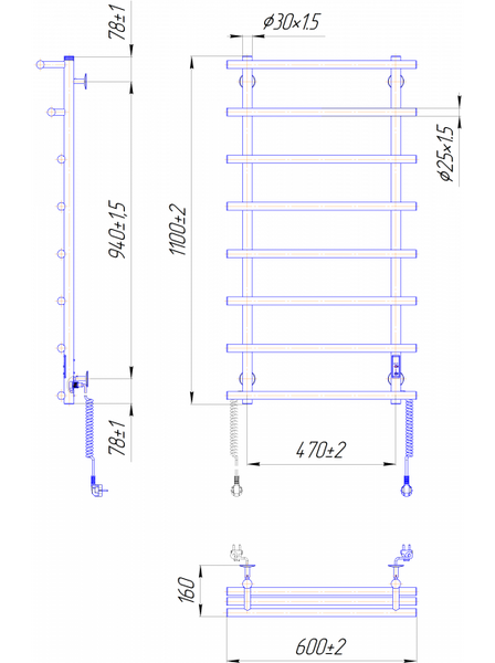Рушникосушарка електрична MARIO Маріо-І 1100х630/160 TR К (2.3.6402.11.P) 89317 фото