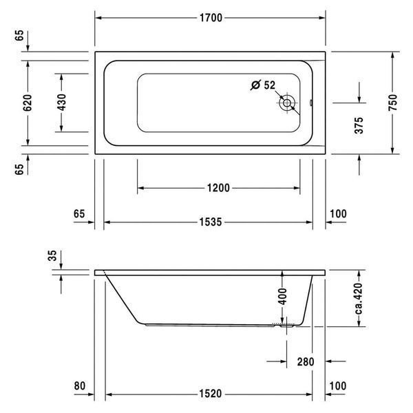Ванна акриловая DURAVIT D-CODE 170x75 700100000000000 31485 фото