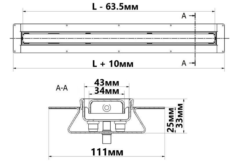 Злив в підлогу Omega Slim 600мм MPCD600-O-B-NT-KPL в комплекті з ніжками і мембраною ізоляційною NAVARA58981 фото