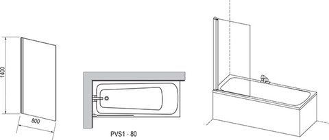 Штора нерухома для ванни PVS1- 80 Чорний TRANSPARENT 79840300Z1 фото